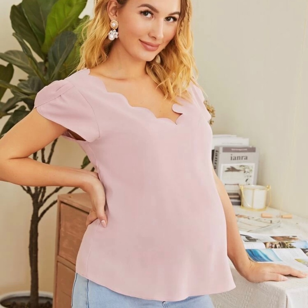 NWT Pink Scalloped Maternity Blouse